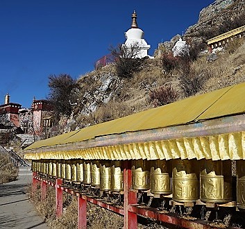 China, Tibet, Drak Yerpa Meditation Caves, Prayer Wheels