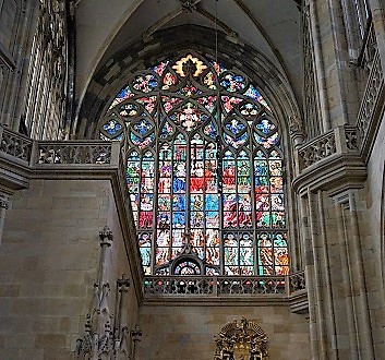 Czech Republic, Prague, St. Vitus Cathedral, Stained Glass Window