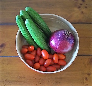 Cucumbers, Tomatoes, Red Onion
