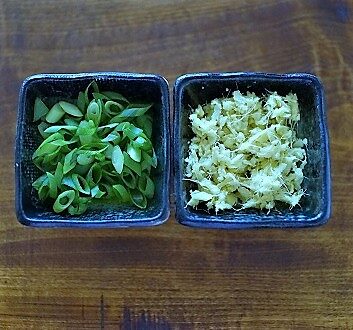 Sliced Green Onions, Grated Fresh Ginger